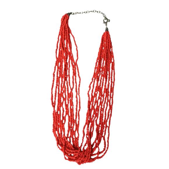 Orange Seed Bead Multistrand Necklace Costume Jewelry Fall Halloween Party - Picture 9 of 14
